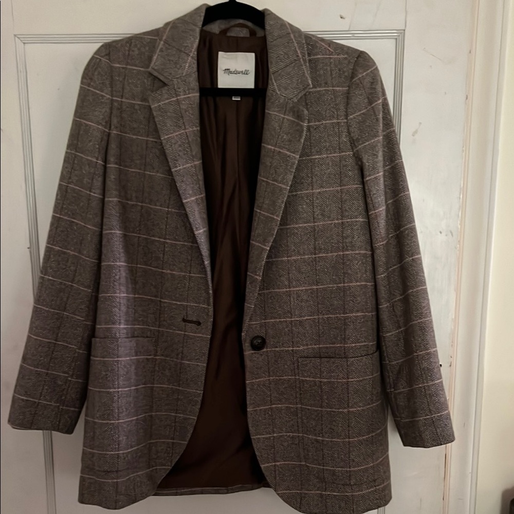 Madewell Plaid Blazer - Brown and White